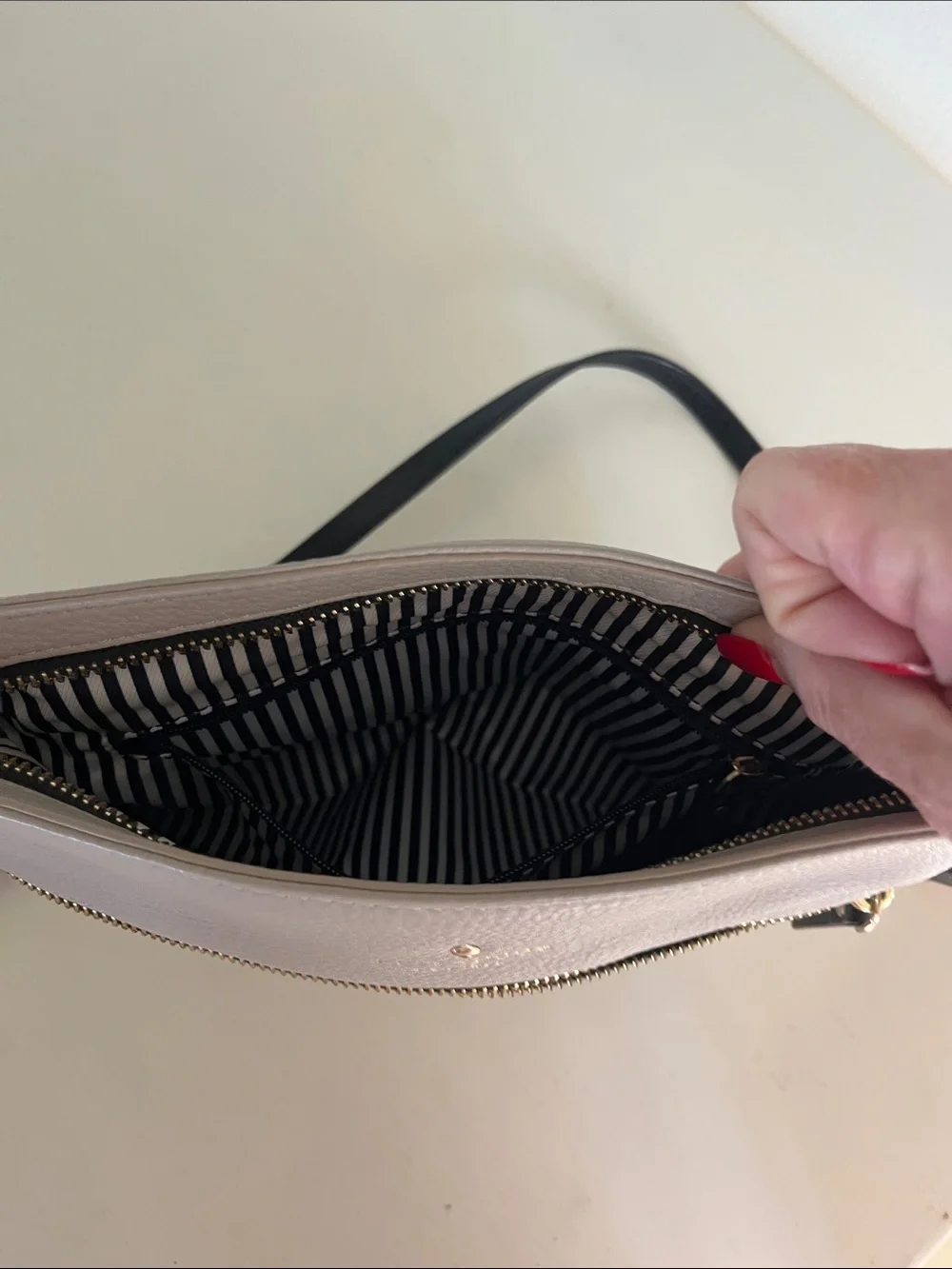 kate spade taupe Pebbled Leather Crossbody with Chain Strap